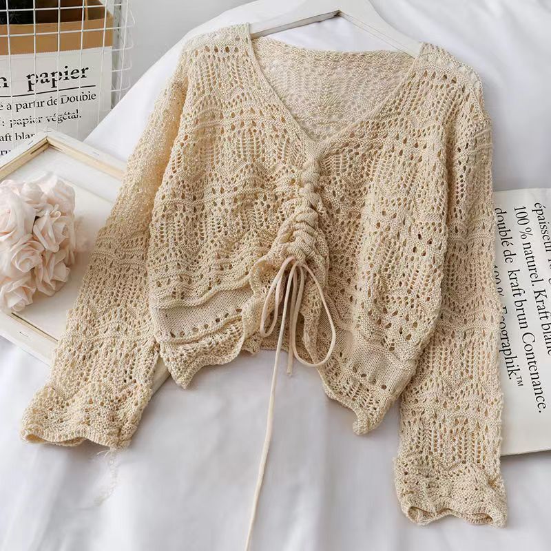 Butterfly knitted top off-shoulder ripped short summer new Korean style lazy commuter style short sweater women sweater