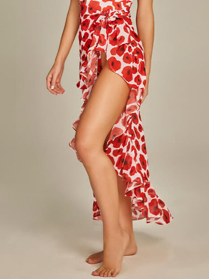 Lizakosht Deep V Print One Piece Swimsuit Backless Sexy Halter Bikini and Cover Up Summer Fashion Womens Beachwear Cutout for Women