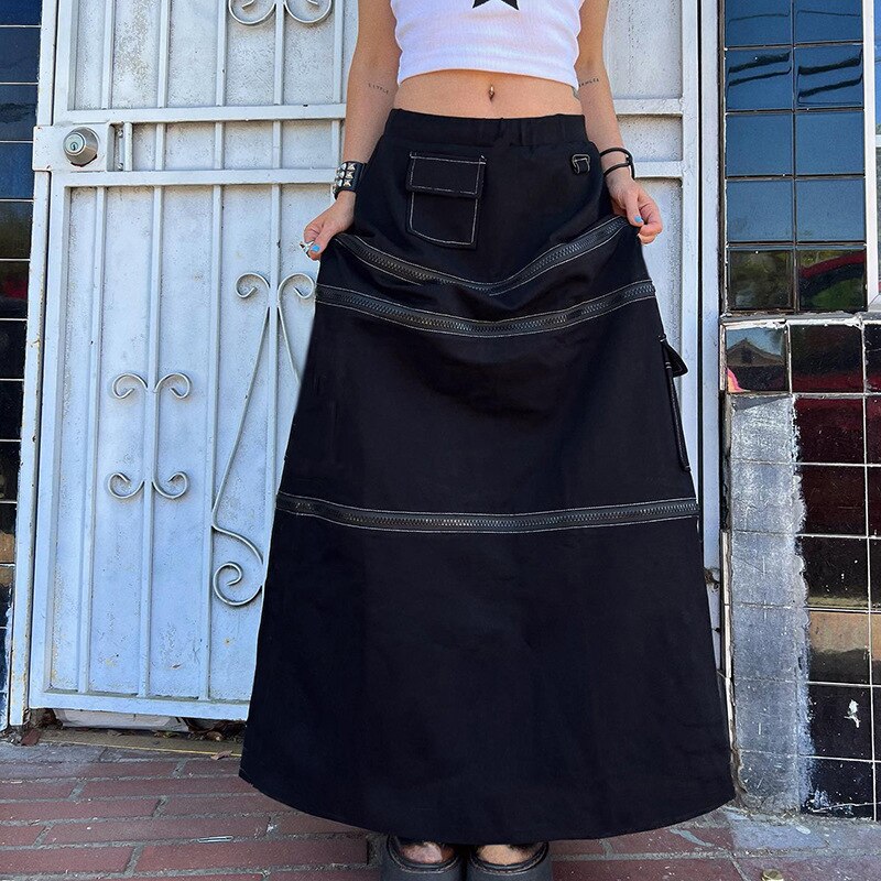 Lizakosht Zipper Detachable Multi-wear Personalized Tooling Skirt Street Trend Skirt Characteristic Skirt High Waist Vintage Skirt