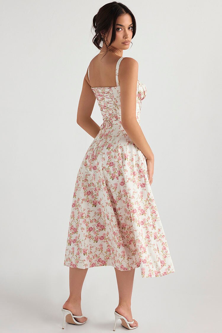 Lizakosht Summer Women'S Dress One Word Neck Suspender Strap Off Shoulder Sleeveless Dress Sexy Open Back Slit Floral Dresses