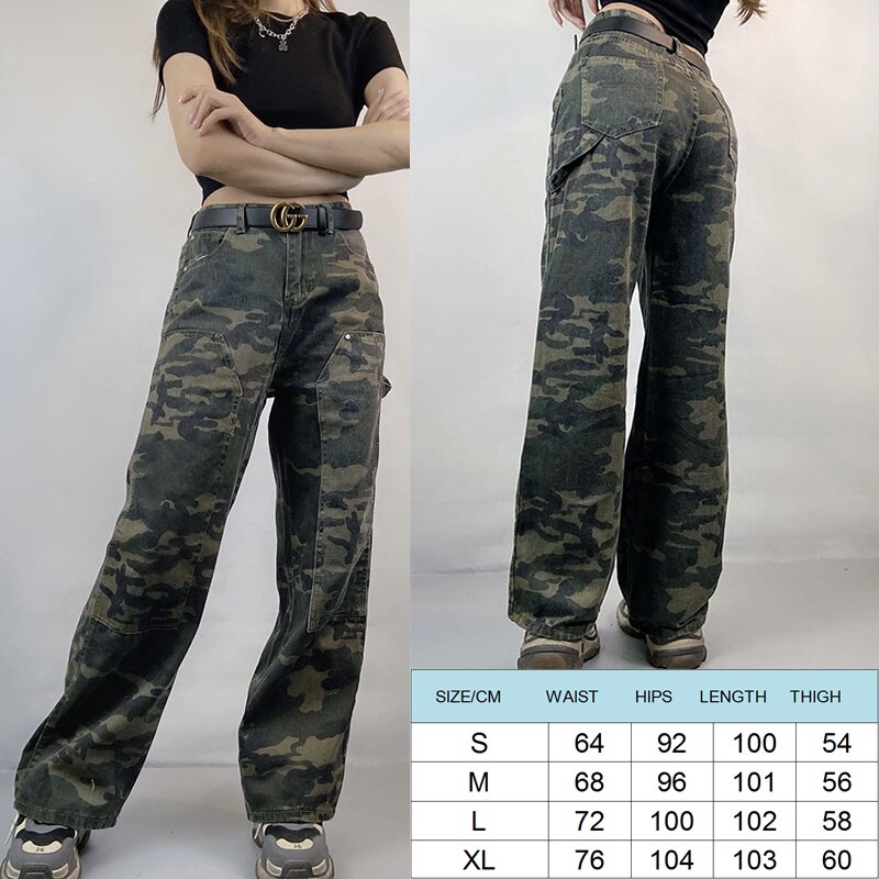 Lizakosht  Vintage Cargo Pants Baggy Jeans Women Casual High Waist Streetwear Pockets Straight Wide Leg Trousers Denim Overalls