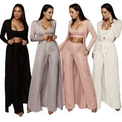 Lizakosht Summer Women Temperament Commuter Casual Suit Solid Color Women's Elastic Knitting Three Piece Set
