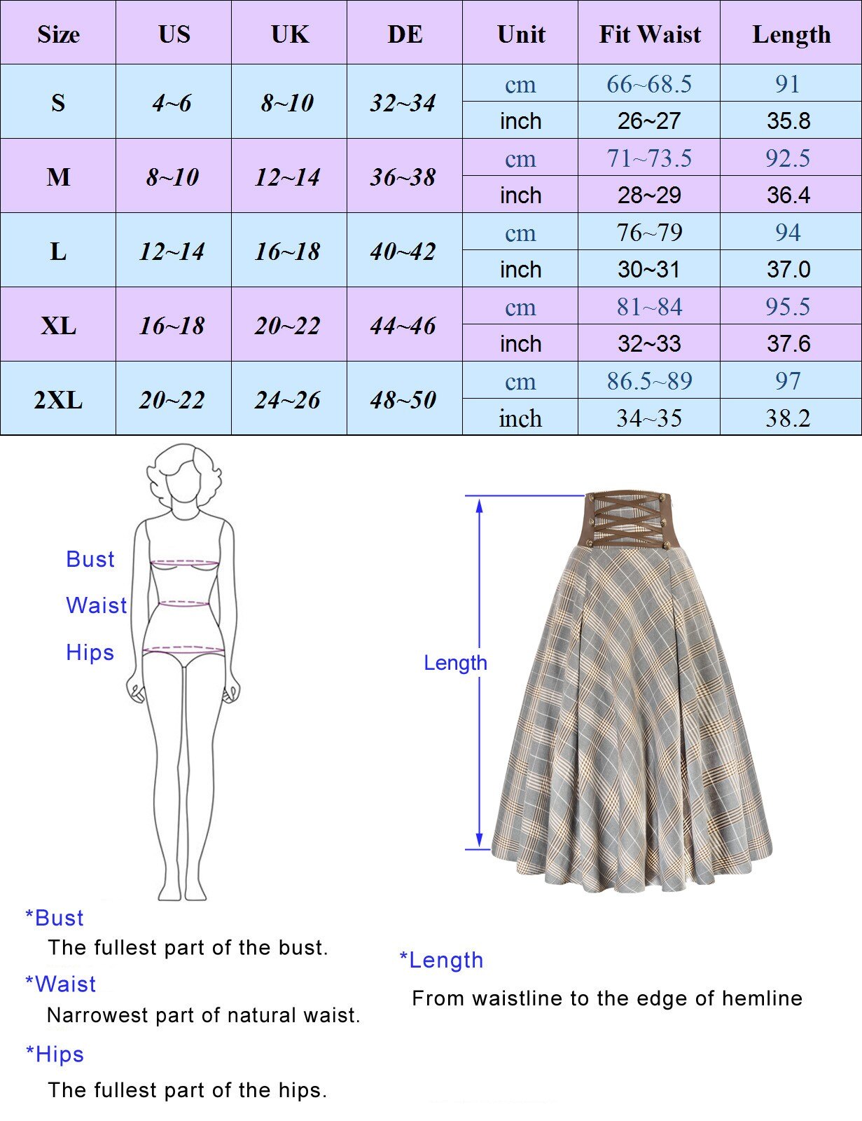 SD Womens Plaid Skirts Vintage Renaissance Corset Waisted Skirt High Waist Buttons Elegant Beach Harajuku Long A-Line Skirt