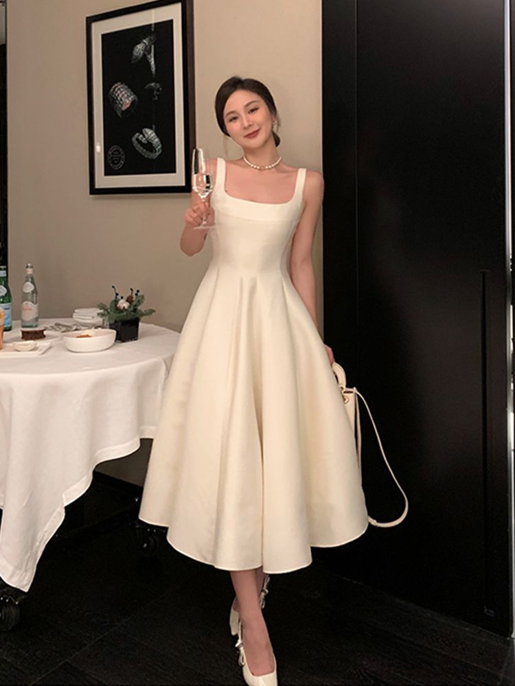 Summer New Women Fashion Elegant White Midi Dresses Vintage Princess Female Party A Line Clothes Vestdios