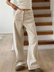 Lizakosht New Casual Rice White Straight Jeans Harajuku Solid Color Fashion Joker Vibe Wind Pants Summer Women's Vintage Y2k Clothing