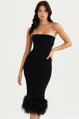 Summer Women's Dress Off-the-shoulder Sleeveless Solid Color Dress Skinny Backless Sexy Black Feather Dresses
