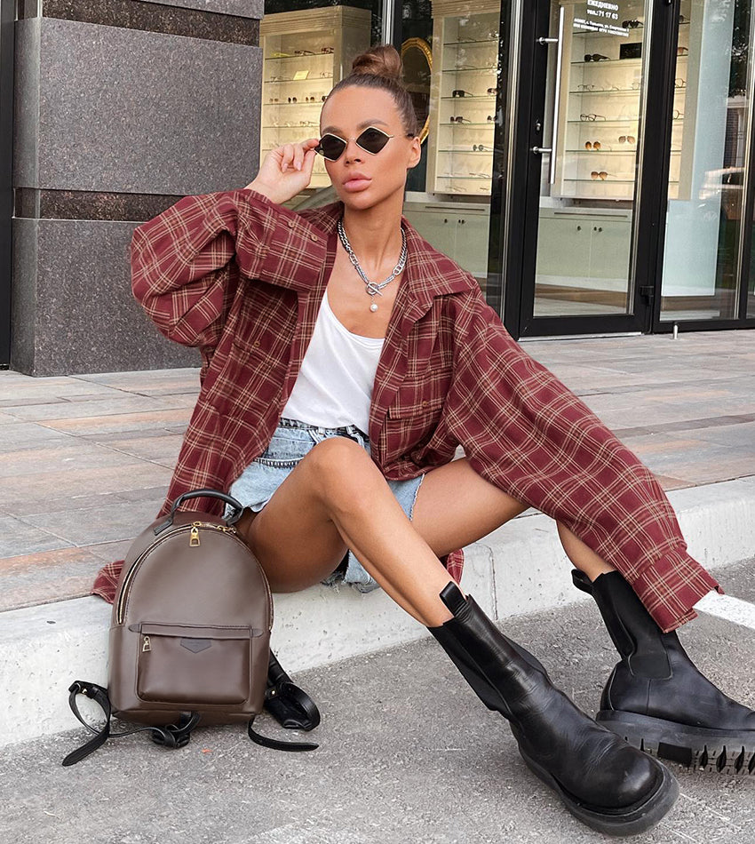 Lizakosht Street Style Red Plaid Shirts Women Irregular Long Sleeves Oversized Blouses Spring 2023 Loose Gingham Tops Trendy