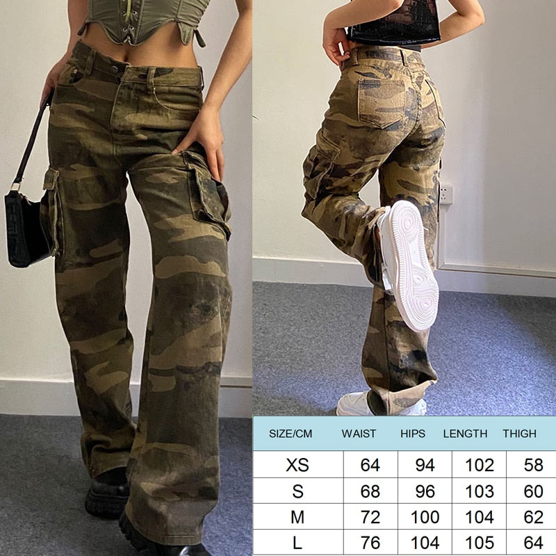 Lizakosht  Vintage Cargo Pants Baggy Jeans Women Casual High Waist Streetwear Pockets Straight Wide Leg Trousers Denim Overalls