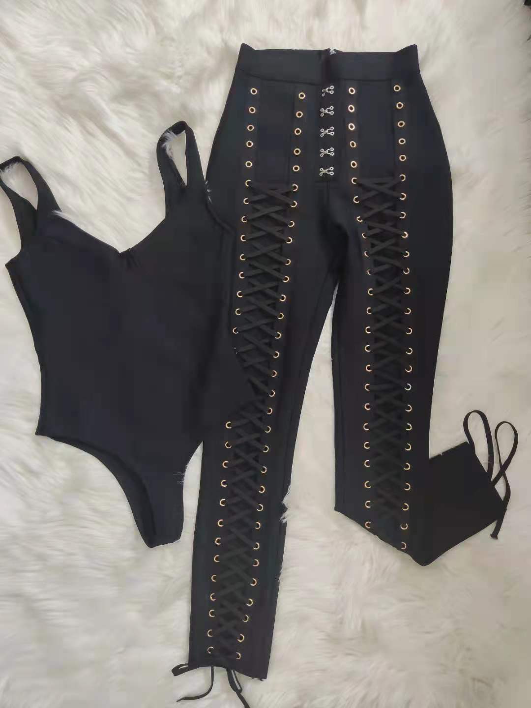 High Quality Black White sleeveless Weaving Rayon Bandage Jumpsuit Cocktail Party Bodycon Jumpsuit Vestidos
