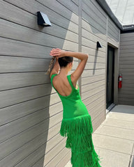 Lizakosht Knitted Womens Dresses for Women Slim Slip Dress Female Chic with Tassel Long Dresses Ladies Casual New In Dress