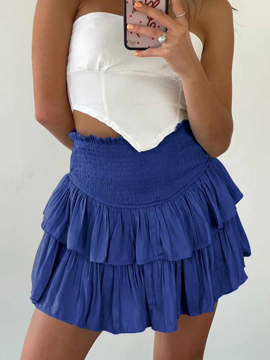 Lizakosht Summer Hot Sale New Fashion Plain Color Ruffle Flap Versatile Halfskirt Women's Summer New Fashion Pleated Skirt