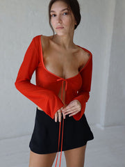 Cryptographic Elegant Mesh See Through Hot Sexy Tops and Blouses Women Summer Shirts Blouse Flare Sleeve Tie Up Tops Clothes