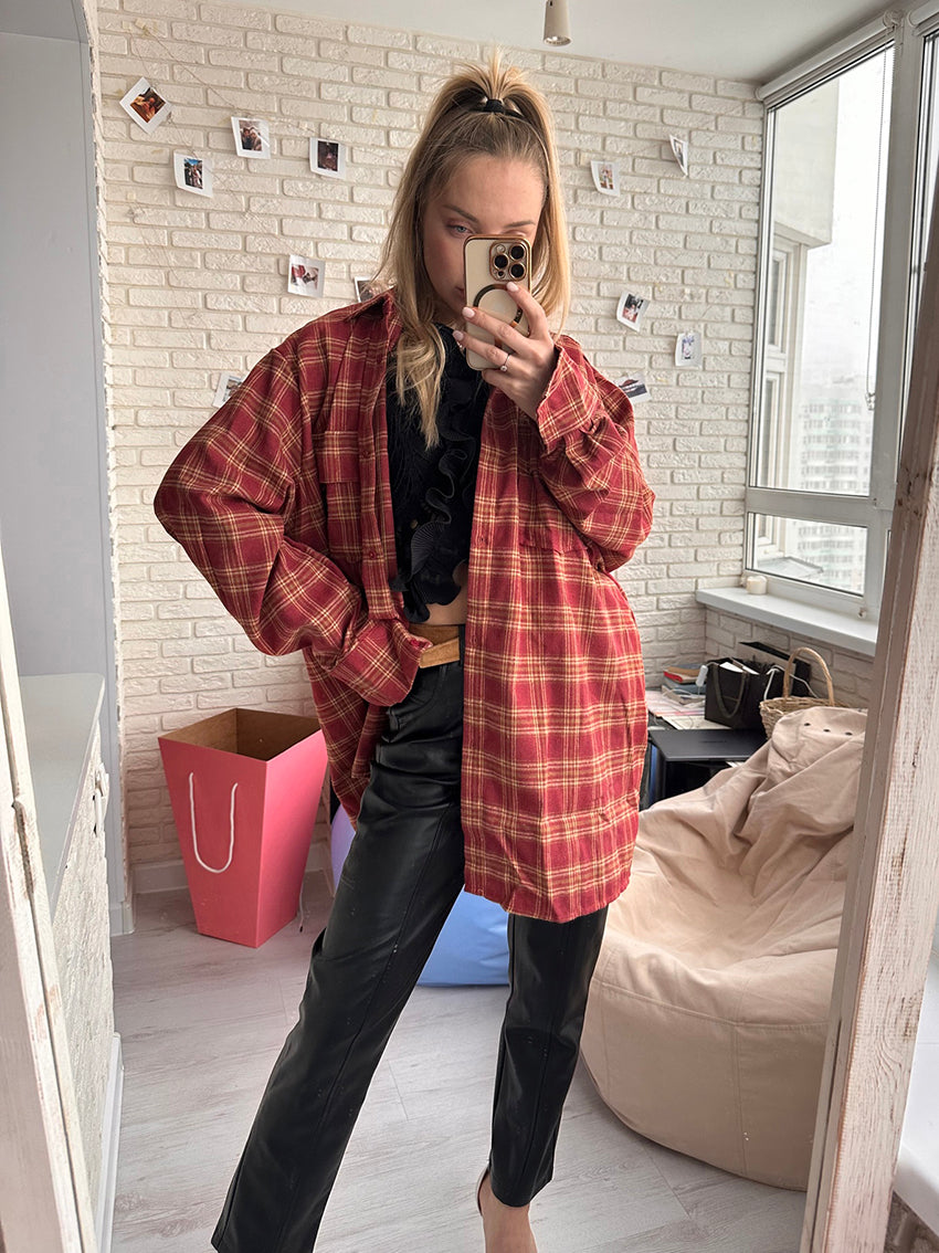 Lizakosht Street Style Red Plaid Shirts Women Irregular Long Sleeves Oversized Blouses Spring 2023 Loose Gingham Tops Trendy