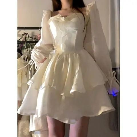 Lizakosht New Vintage Temperament Women's Summer Dress Exquisite and Unique White Tube Top Tutu Dress Sleeveles Dresses for Women