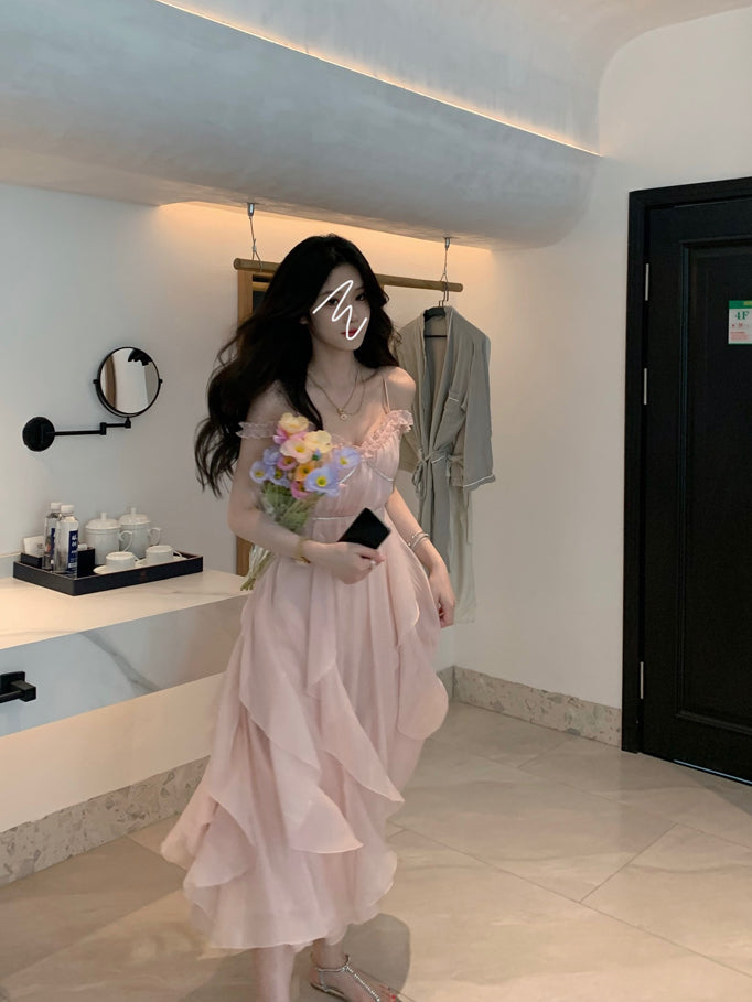 Party Pink Strap Dress Evening Women Casual Boho Beach Style Midi Dress Office Lady Korean Clothing 2022 Summer Chic Elegant