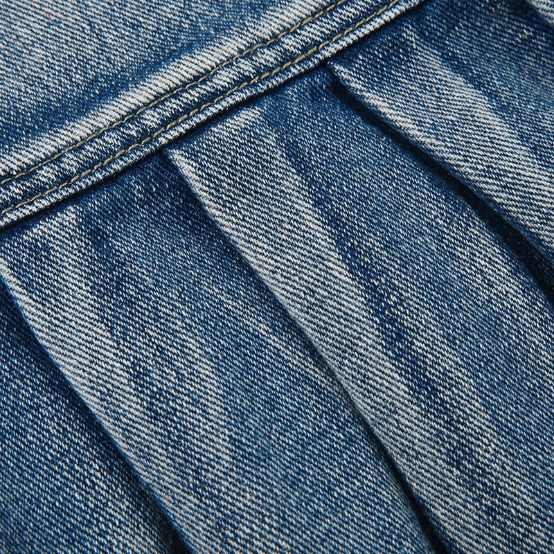 Lizakosht Cargo Mini Skirts Women Harajuku Vintage Y2k 90s Casual Pleated Denim Skirts Hight Waist Sexy Clubwear Jeans Short Skirt