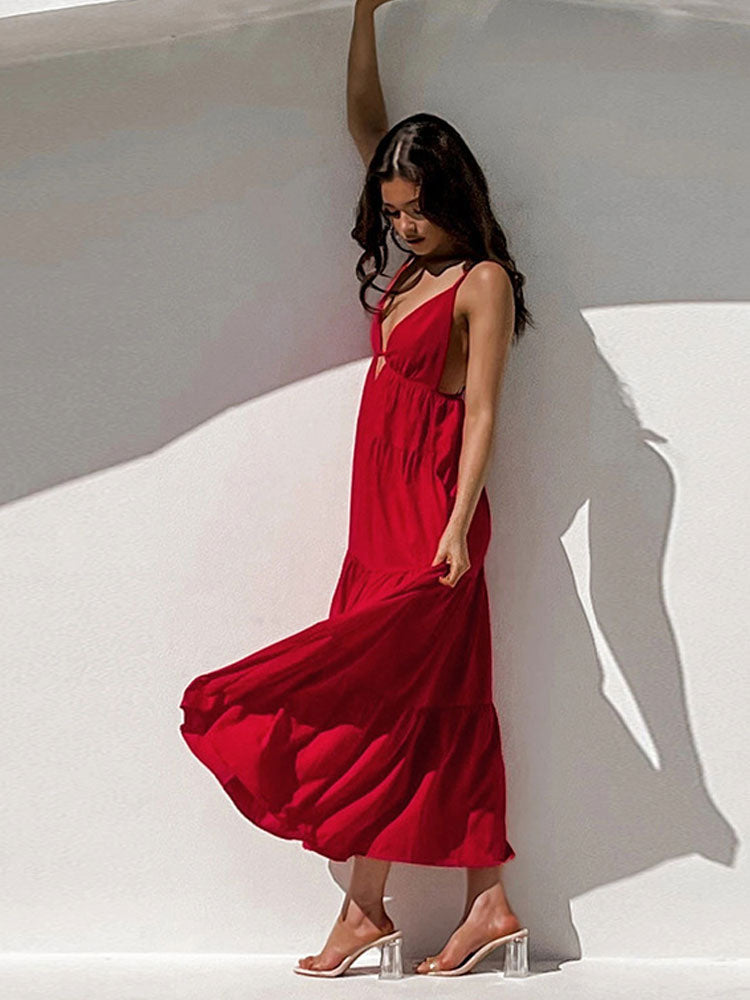 Sexy Spaghetti Strap V-Neck Sleeveless Backless Maxi Dress Summer Women Club Party Evening Dresses Vestidos Beach Cover Up A1322