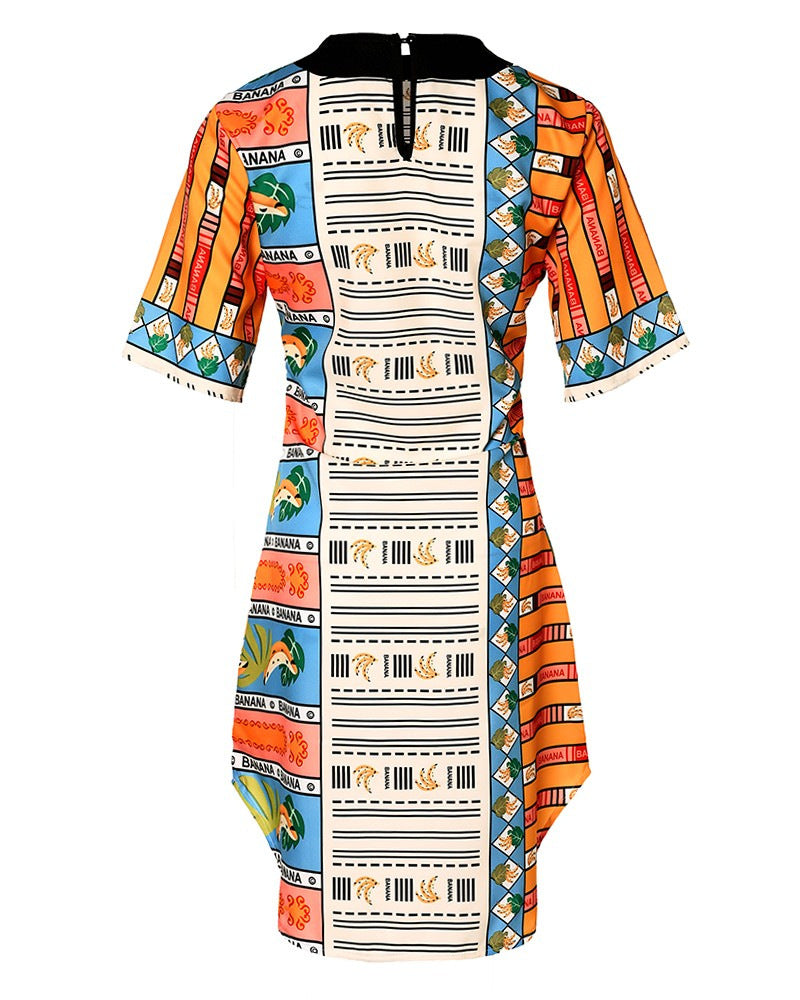 Spring Summer New Irregular Dress Fruit Printed Short Skirt Women's Clothing Mini Dress Half Sleeve High Waist