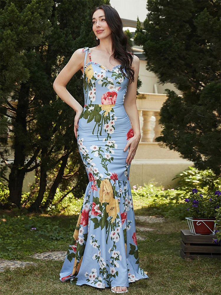 Lizakosht Print Deep V Sling Sheath Dress Women Off Shoulder Sleeveless Floor Length Long Robes Summer Sexy Beach Party vestido