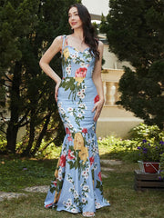 Lizakosht Print Deep V Sling Sheath Dress Women Off Shoulder Sleeveless Floor Length Long Robes Summer Sexy Beach Party vestido