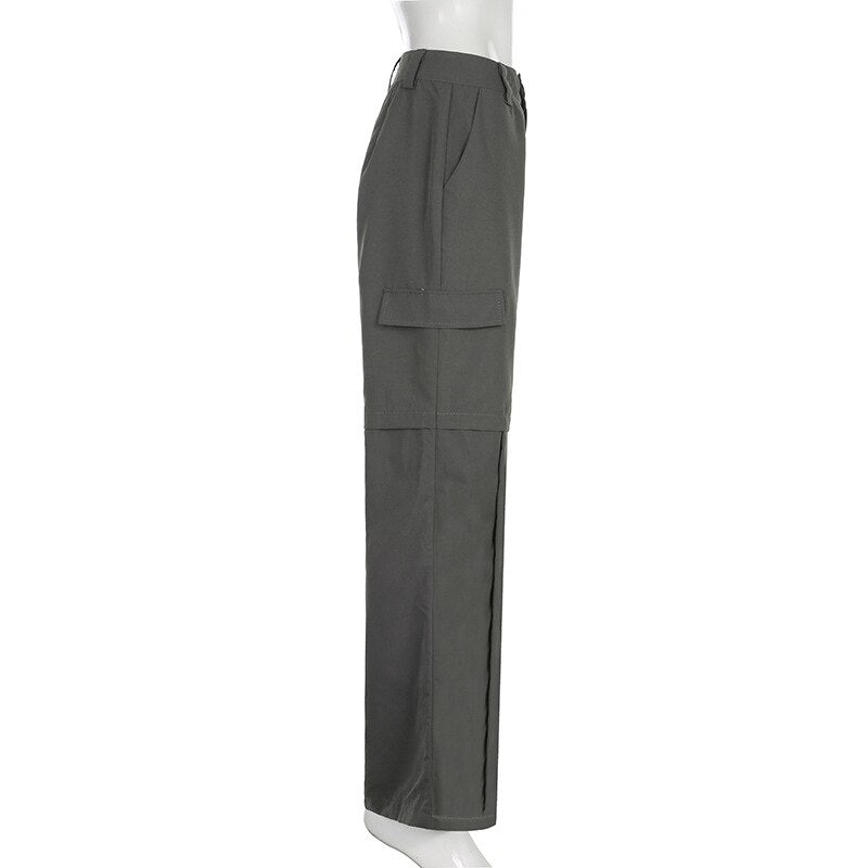 OL Formal Suit Cargo Pants Women Grey Loose Wide Leg Straight Trousers 90S Unisex Pants Office Lady Work Bottoms Casual Clothes