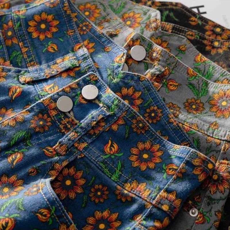 Vintage Floral Denim Shorts Women Summer 2022 Double Buttons High Waist Short Pants Female Casual Loose Wide Leg Shorts
