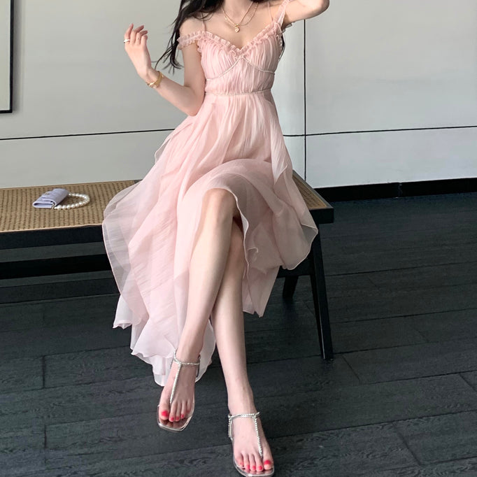 Party Pink Strap Dress Evening Women Casual Boho Beach Style Midi Dress Office Lady Korean Clothing 2022 Summer Chic Elegant