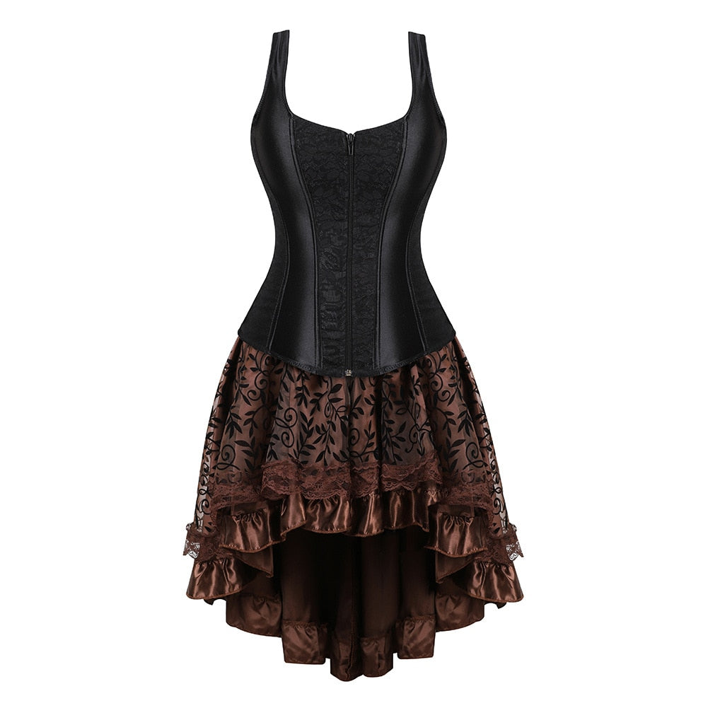 Lizakosht Carnival Medieval Steampunk Gothic Leather Vest Women Palace Vintage Corset Girdle Waistband Sexy Slim Retro Bodycon Party Dress