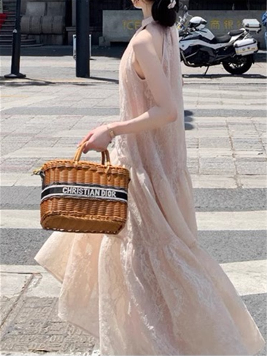 Lizakosht Sleeveless Dress Women Elegant Summer New Fashion Ladies Vestidos Vintage Loose Clothes Female Korean Beach Long Dresses
