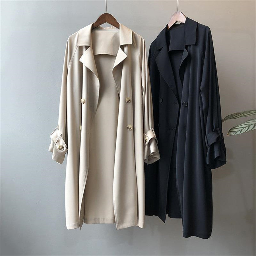 Lizakosht Women Elegant Office Long Trench Coat Double Breasted Batwing Long Sleeve Coat Female Fashion Autumn Solid Outerwear