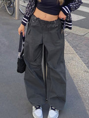 Lizakosht Fashion y2k Cargo Pants Drawstring Low Rise Baggy Straight Casual Pants Women Streetwear All-Match Trousers Harajuku 90s Legging