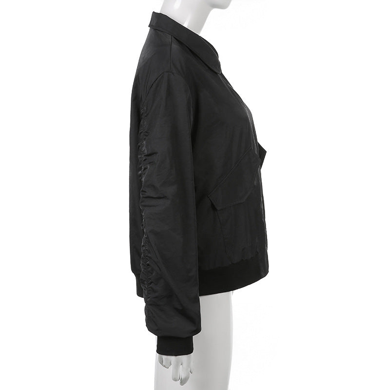 Lizakosht Streetwear Black Zipper Bomber Jacket Women Pockets Fashion Loose Autumn Coat Cool Casual Autumn Winter Jacket Basic