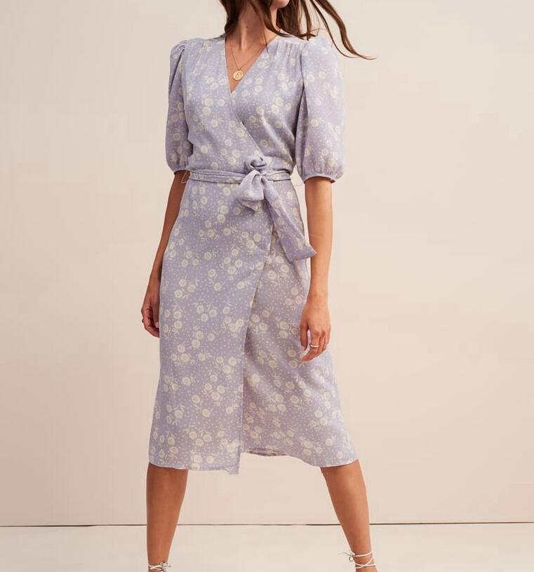Lizakosht Women Dress New Vintage Floral printing Waist Wrap tea midi dress Long One-Piece Dress