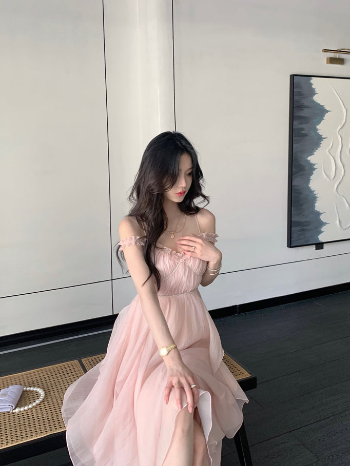 Party Pink Strap Dress Evening Women Casual Boho Beach Style Midi Dress Office Lady Korean Clothing 2022 Summer Chic Elegant