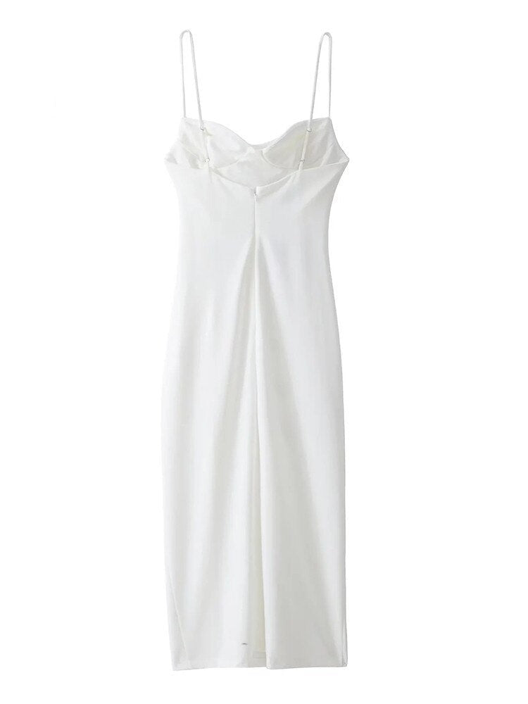 Lizakosht  Women Fashion Pleated Camisole Dresses Solid Drawstring Elegant Party Dress Sleeveless Casual Chic Female Mid-Calf Outwear