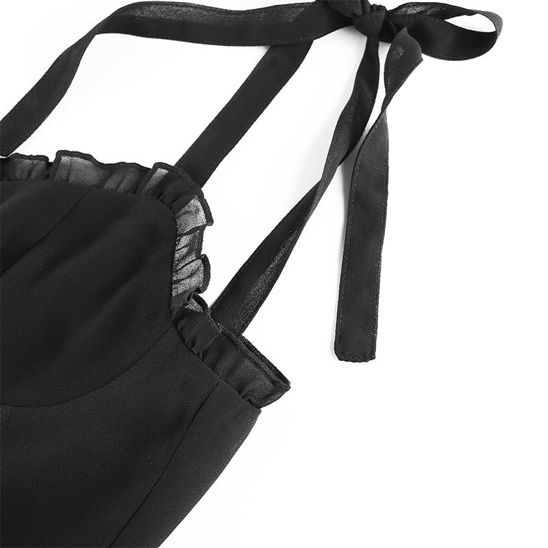 Lizakosht  Ruffled Lace Suspender Skirt Temperament Short Skirt Hepburn Sexy Personality Black