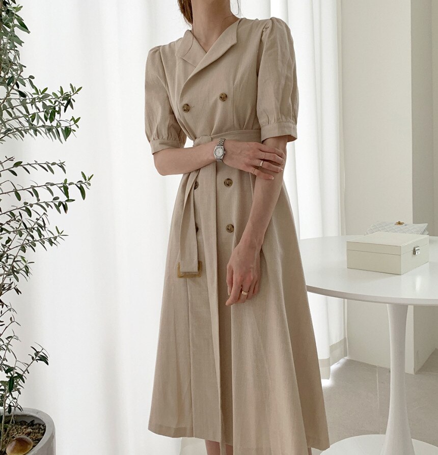 White Chic Dress Women Clothing 2022 Summer Double Breasted High Waist Elegant Dress Women Vestidos Business Korean Bodycon