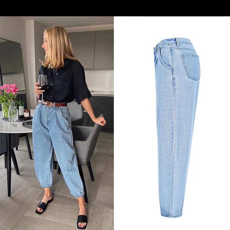 Lizakosht Spring and Autumn Fashion Cotton Jeans Women 2023 New High Waist Blue Retro Harlan Washed Office Ladies Casual Jeans Women