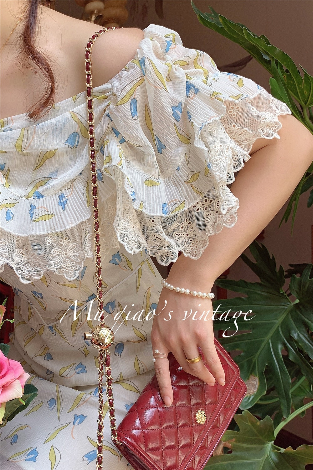 Lizakosht Dress For Women Vintage Elegant Slim Sexy Lace Slash Neck Floral Print Mini Dress Korean Fashion Summer Chiffon Bodycon Dress