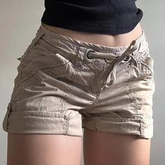 Lizakosht Low Waist Cargo Shorts Sweatpants Women Lace-up Summer Pockets Techwear High Street Casual Wide Leg Ladies Khaki Sport Shorts