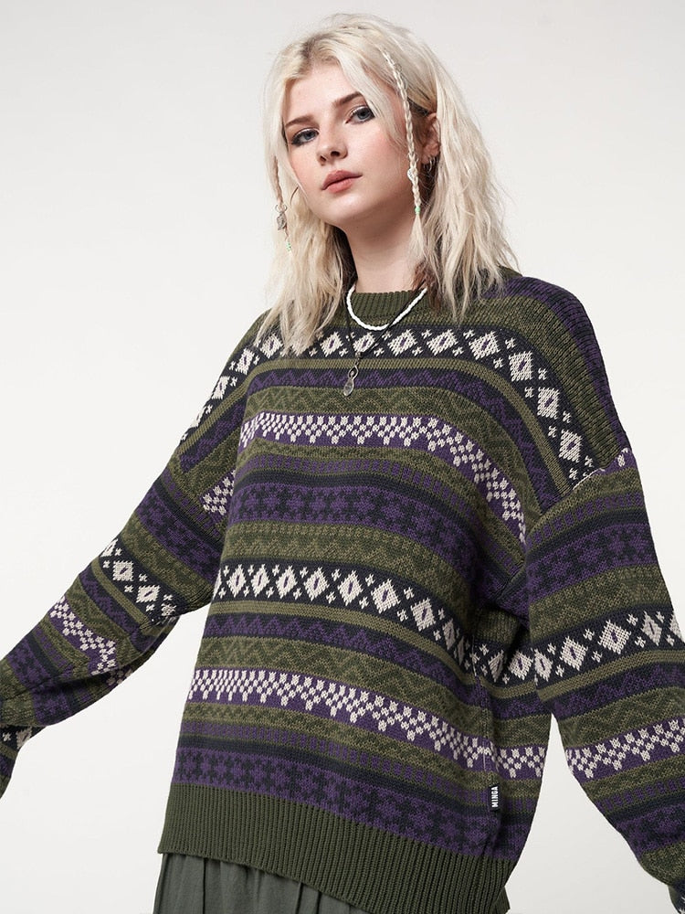 Lizakosht Harajuku Vintage Striped Sweaters Women Autumn Winter Korean Style Preppy Style Pullovers Oversized Loose Casual Knitted Jumpers