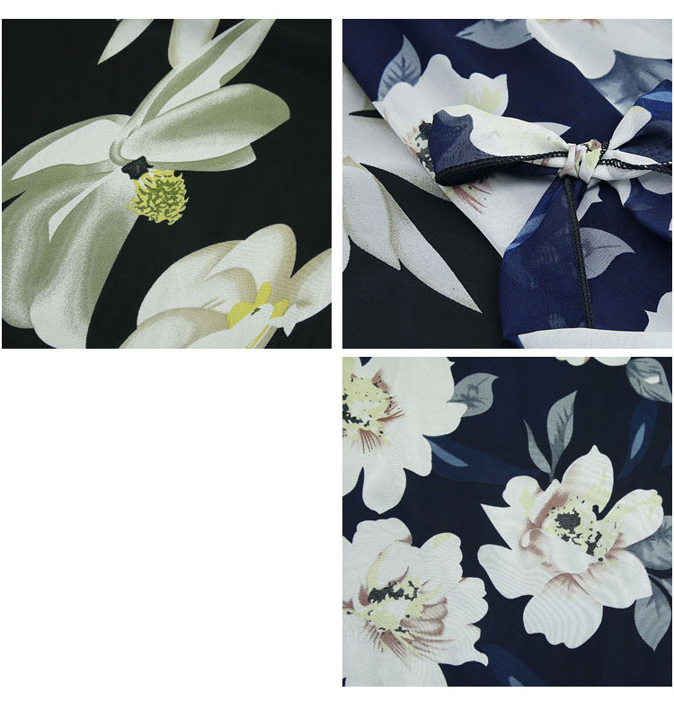 Summer Women Flower Printing High Waist Skirt Chiffon With Belt Ladies Vintage Elegant Skirts Pleated