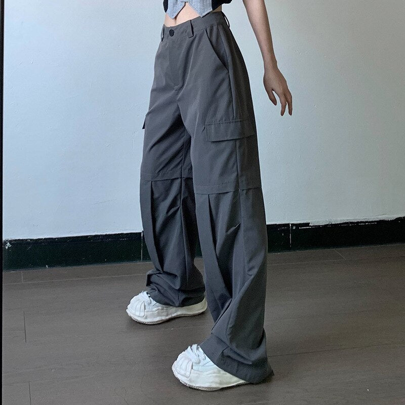 OL Formal Suit Cargo Pants Women Grey Loose Wide Leg Straight Trousers 90S Unisex Pants Office Lady Work Bottoms Casual Clothes