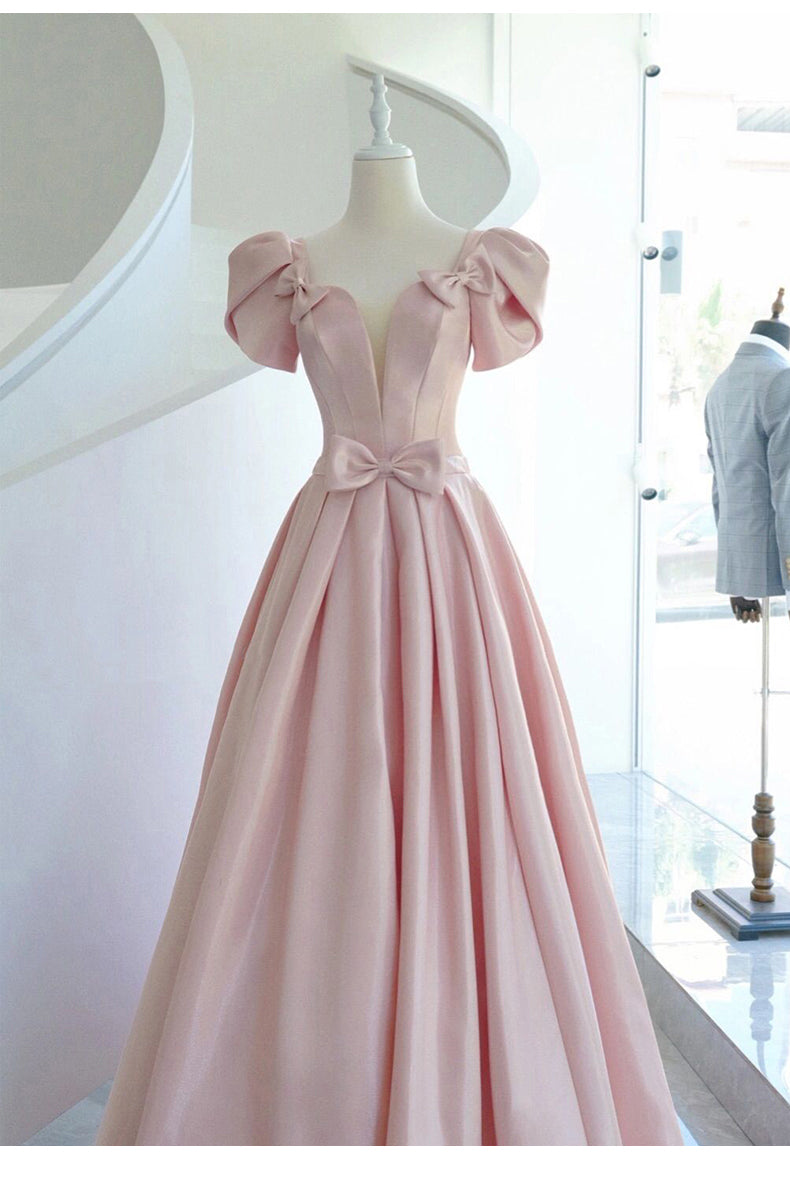 Pink Satin Prom Dresses 2022 Luxury Elegant Square Neck A-Line Floor-Length Backless Long Women Evening Dresses With Train