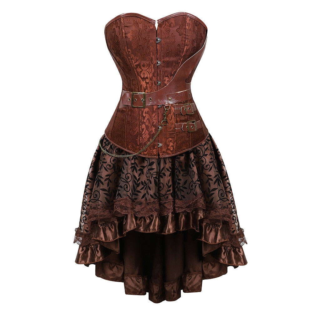 Lizakosht Carnival Medieval Steampunk Gothic Leather Vest Women Palace Vintage Corset Girdle Waistband Sexy Slim Retro Bodycon Party Dress
