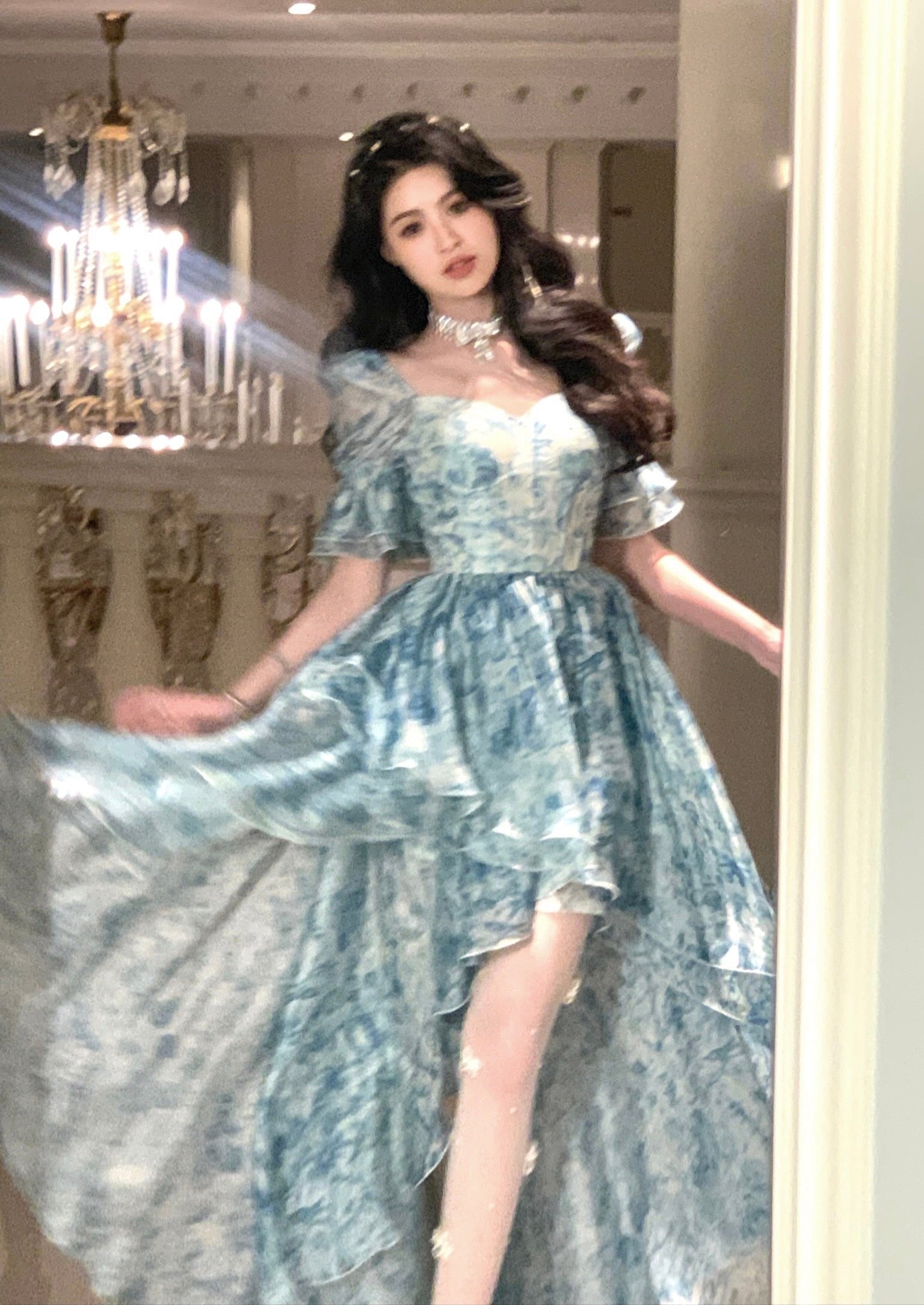 Lizakosht Summer super chiffon fairy princess puff sleeve long-sleeved dress temperament meat-covering medium and long fairy dress