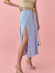 Tossy High Waist Split Out Floral Mid Skirt Women Sexy Vintage Boho A-line Skirts Slim Party Streetwear 2022 Holiday Beachwear