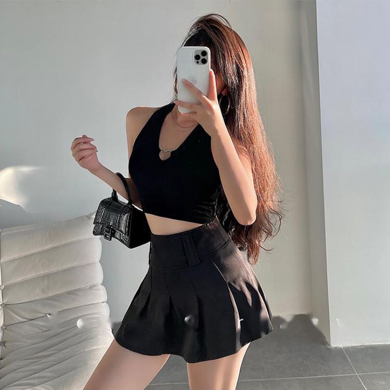 V-neck Button Up Cropped Knitted Tank Top Women Casual Halter Camis Strapy Tube Top Women 2022 Summer