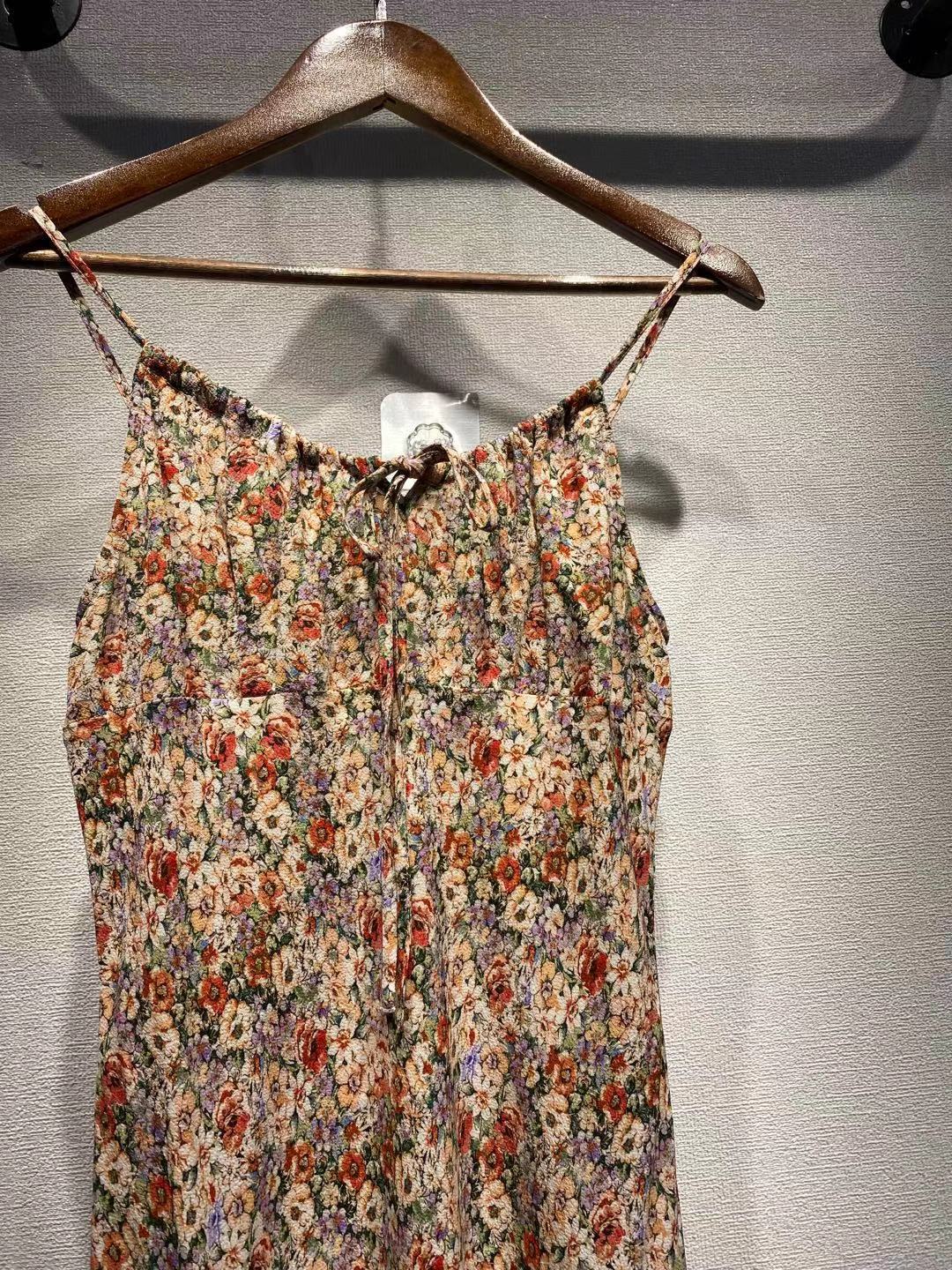 Lizakosht Women Dress Spring and Summer New Products 100% Viscose Printed Lace-up Suspender Dress Women Slim Mid-length Dress