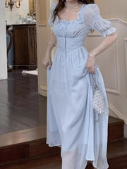 Lizakosht Summer Elegant Women Sweet Party Midi Holiday Dresses Casual Female Lace Up Robe
